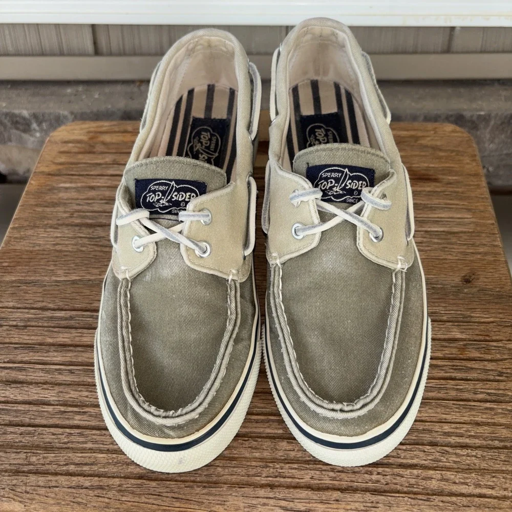 Sperry Top-Sider Canvas Boat Shoes Tan/Olive Lace-Up Comfort 6.5 M 9561143 Women
